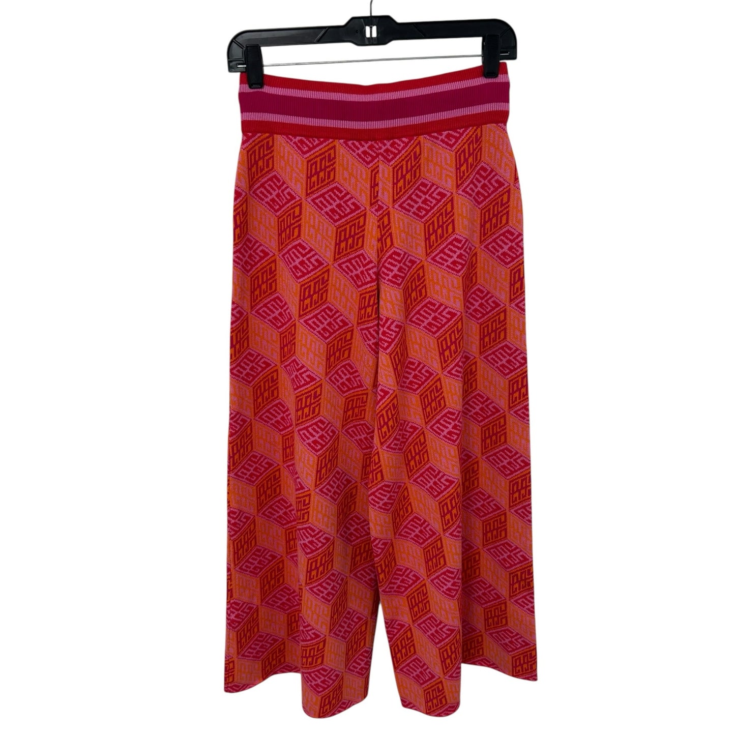 NWT Emily McCarthy Orange Pink Block Monogram Teddy Crop Trouser Womens XS