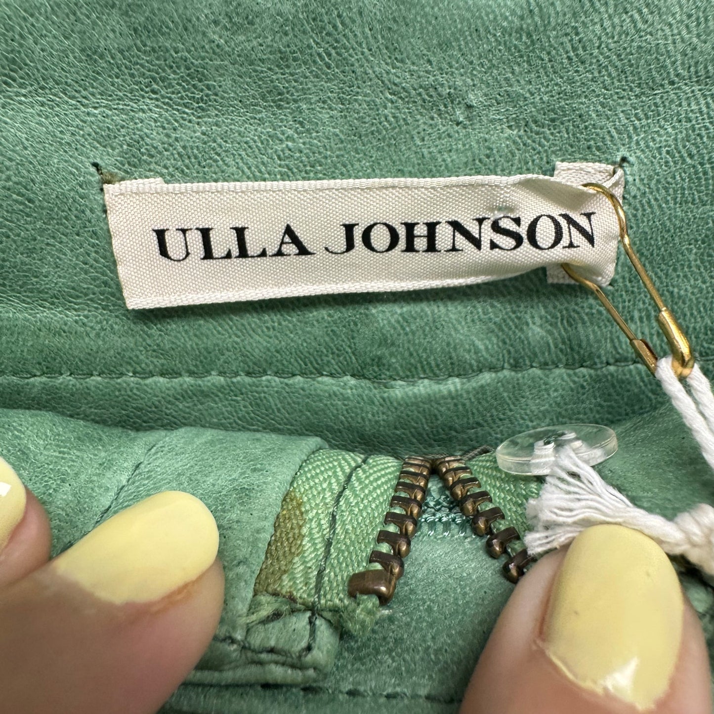 NWT Ulla Johnson Lichen Green Leather High Rise Jupiter Cropped Pants Womens 4