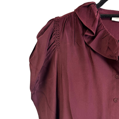 NWT Ulla Johnson Mahogany Long Cuff Sleeve Ruffle Mock Neck Dara Blouse Size 2