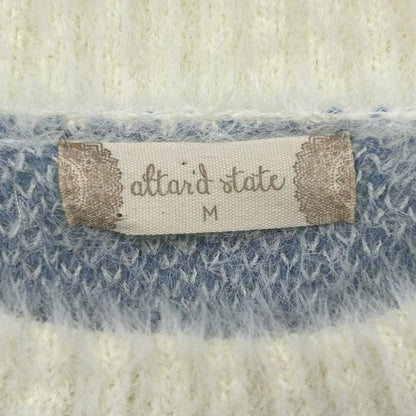 Altar’d State Cream Blue Sun Mountain Scene Raw Hem Sweater Womens Medium
