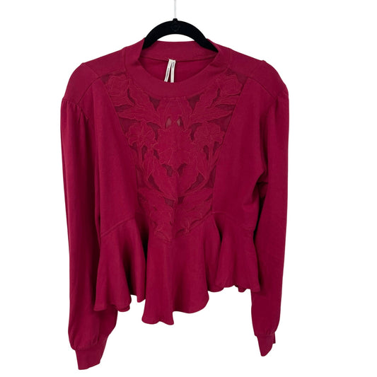 NWT By Anthropologie Floral Mesh Cutwork Swing Top Wine Red Womens Small