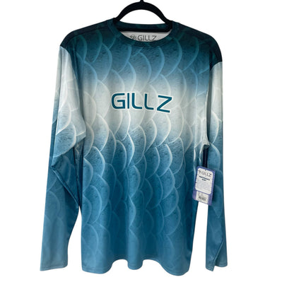 NWT Gillz UPF 50+ Long Sleeve Performance Fishing Shirt Blue Scales Mens Medium