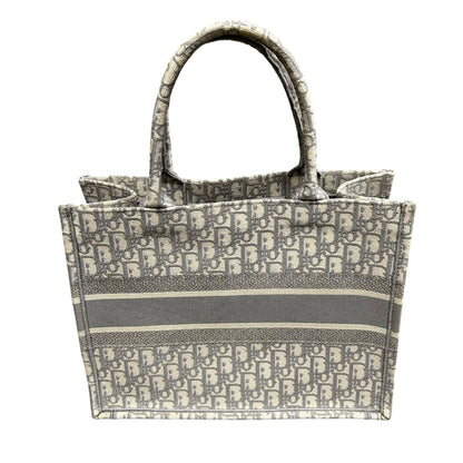 Christian Dior Grey White Oblique Embroidery Double Handle Medium Book Tote