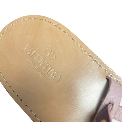 Valentino Garavani Light Pink Leather Rockstud Ankle Strap Sandals 39 / US 9