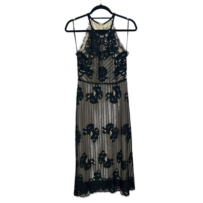 Chelsea & Violet Black Nude Eyelash Lace Overlay Maxi Dress Womens Small