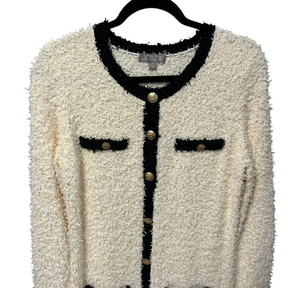J. Crew Cream Black Textured Long Sleeve Mini Sweater Dress Womens Medium