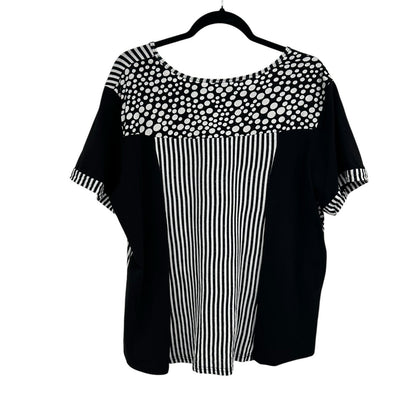 Parsley & Sage Black White Natural Spot Stripe Cotton Blend Top Womens 1X