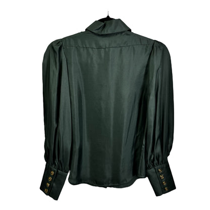 NWT Zimmermann Pine Green Long Sleeve Illustraition Blouson Top Womens 2 Petite