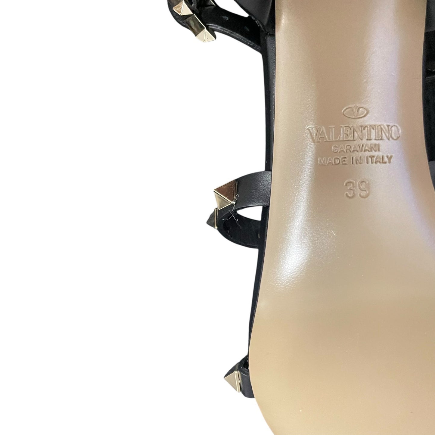Valentino Garavani Rockstud Block Heel Gladiator Sandals Black Gold 39 / US 9