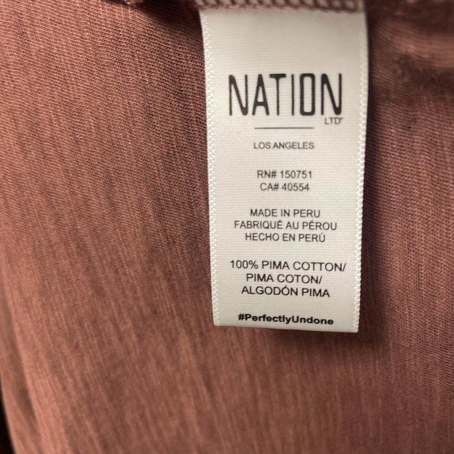 Nation Ltd Carly Volume Sleeve Pima Cotton Top Mauve Brown Womens Medium