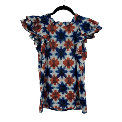 NWT Banjanan Shibori Clamp Dye Dusty Aqua Cotton Voile Klara Top Womens Small