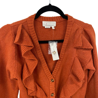 NWT By Anthropologie V Neck Ruffle Button Front Cardigan Sweater Orange Size XS