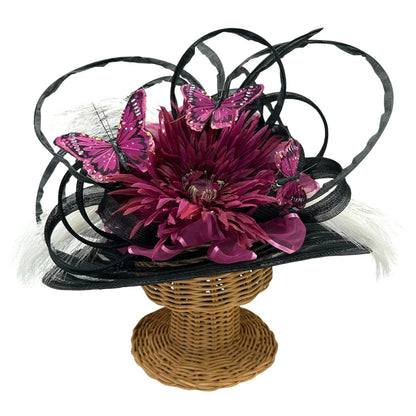 Hat Originals by Becky Black Purple Butterfly Embellished Derby Hat One Size