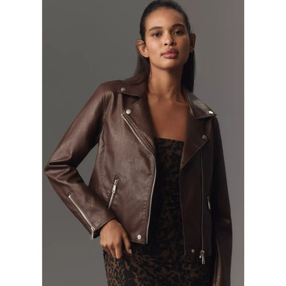 by Anthropologie Hot Fudge The Saige Faux-Leather Moto Jacket Womens Size XS