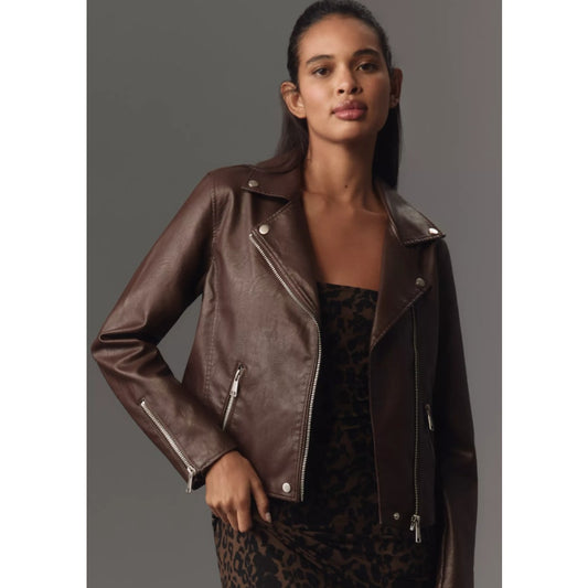 by Anthropologie Hot Fudge The Saige Faux-Leather Moto Jacket Womens Size XS