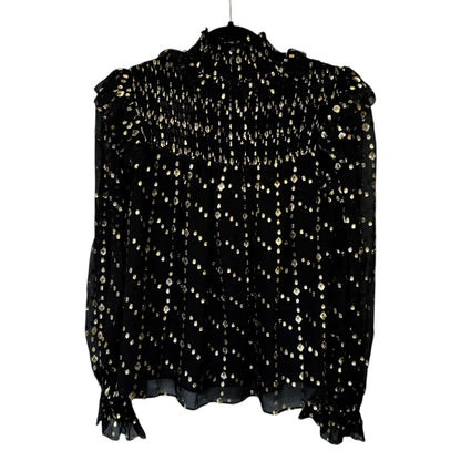 NWT Ulla Johnson Black Gold Cosmo Print Long Sleeve Mock Neck Mila Silk Blouse 2