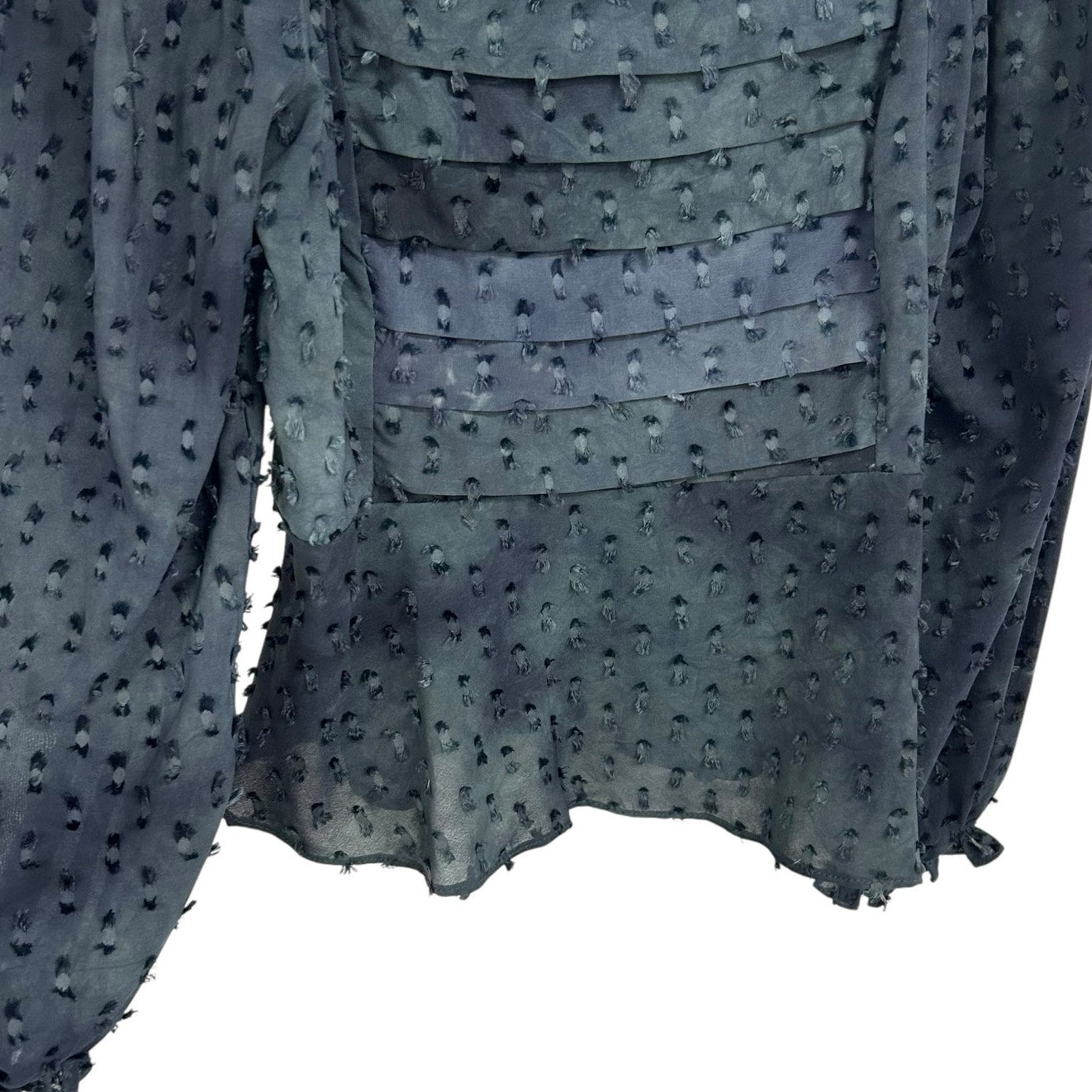 Current Air Navy Green Textured Long Sleeve Ruffle Trim Top Womens Small