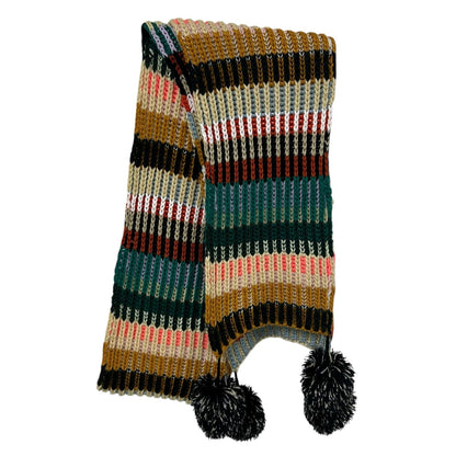 Anthropologie x Caroline Kaufman Acrylic Blend Multicolor Pom Pom Knit Scarf