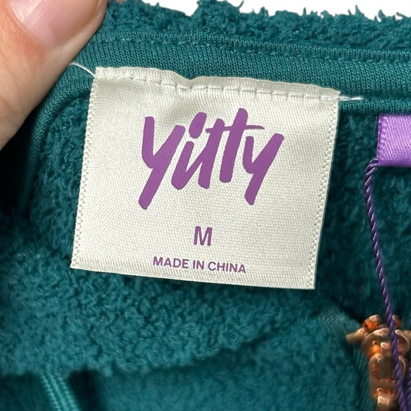 NWT Yitty Green Pet Me Full Zip Up Heart Back Drawstring Hoodie Womens Medium