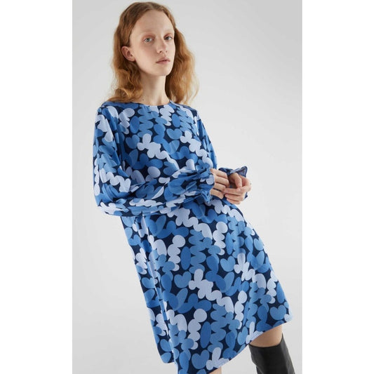 Compania Fantastica Long Sleeve Blue Abstract Print Shift Dress Womens Small