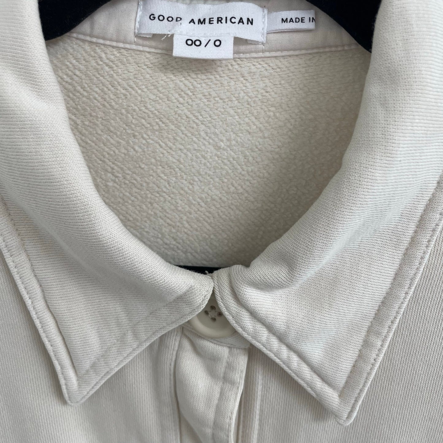 Good American Pure Cotton Button Up Fleece Shacket in Bone Womens XXS / XS AS IS