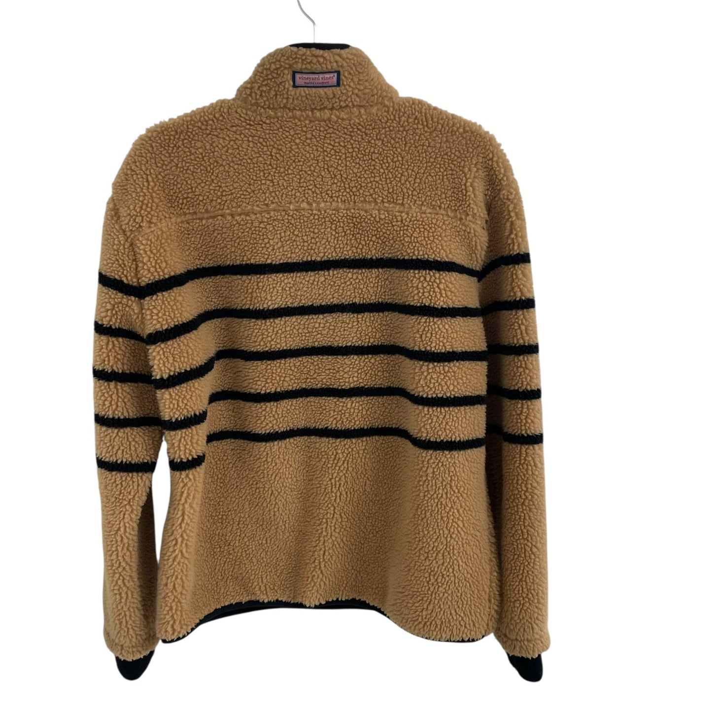 Vineyard Vines Sherpa Fleece Breton Stripe SuperShep Half Zip Tan Black Medium