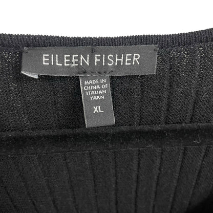 Eileen Fisher Pure Wool Knit Scoop Neck Pleated Sweater Dress Black Womens XL