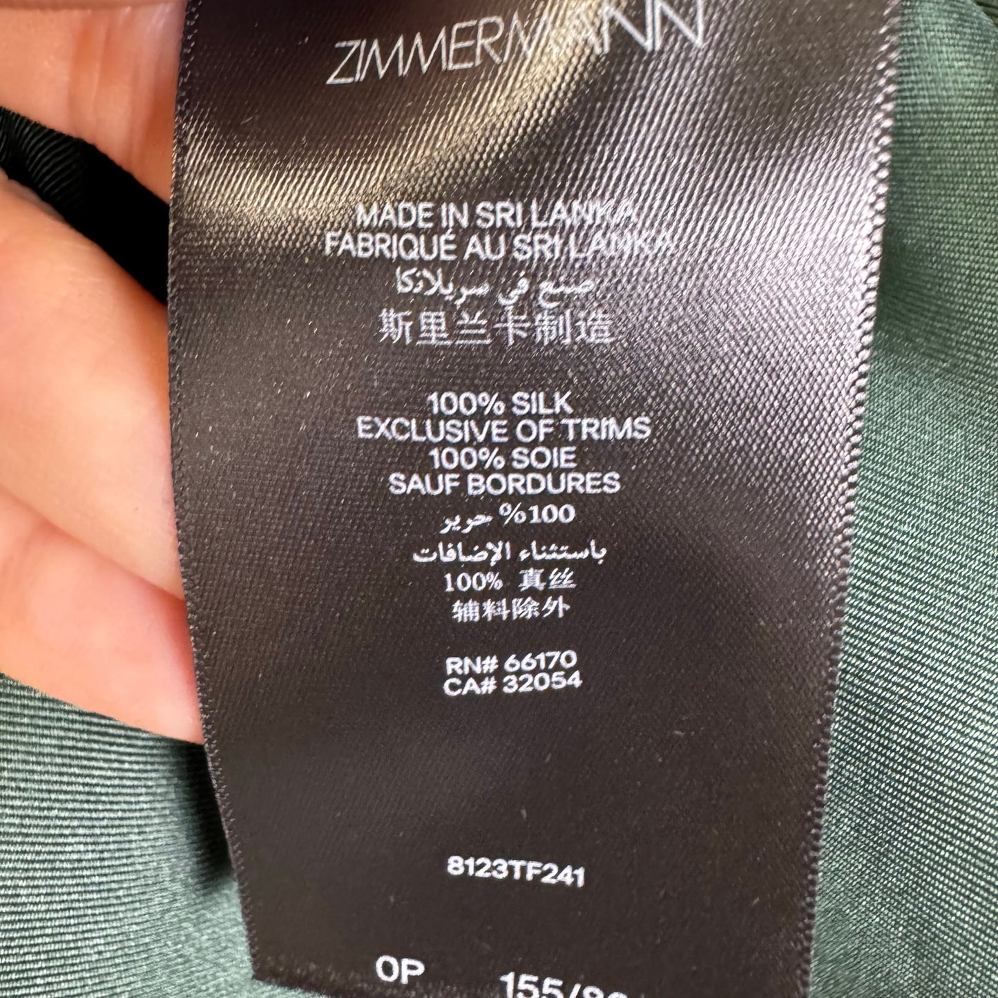 NWT Zimmermann Pine Green Long Sleeve Illustraition Blouson Top Womens 2 Petite