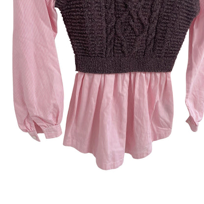 Anthropologie Maeve Collared Twofer Layered Sweater Vest Pink Purple Size XXS