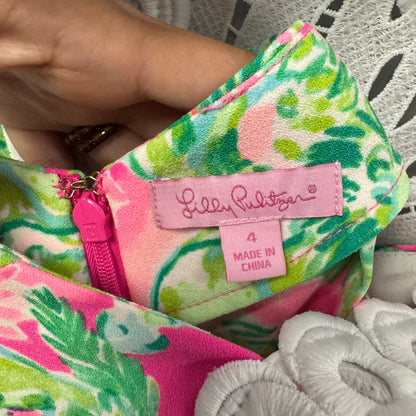 Lilly Pulitzer White Eyelet Pink Green Raz Berry Catty Shack Sadie Romper Size 4