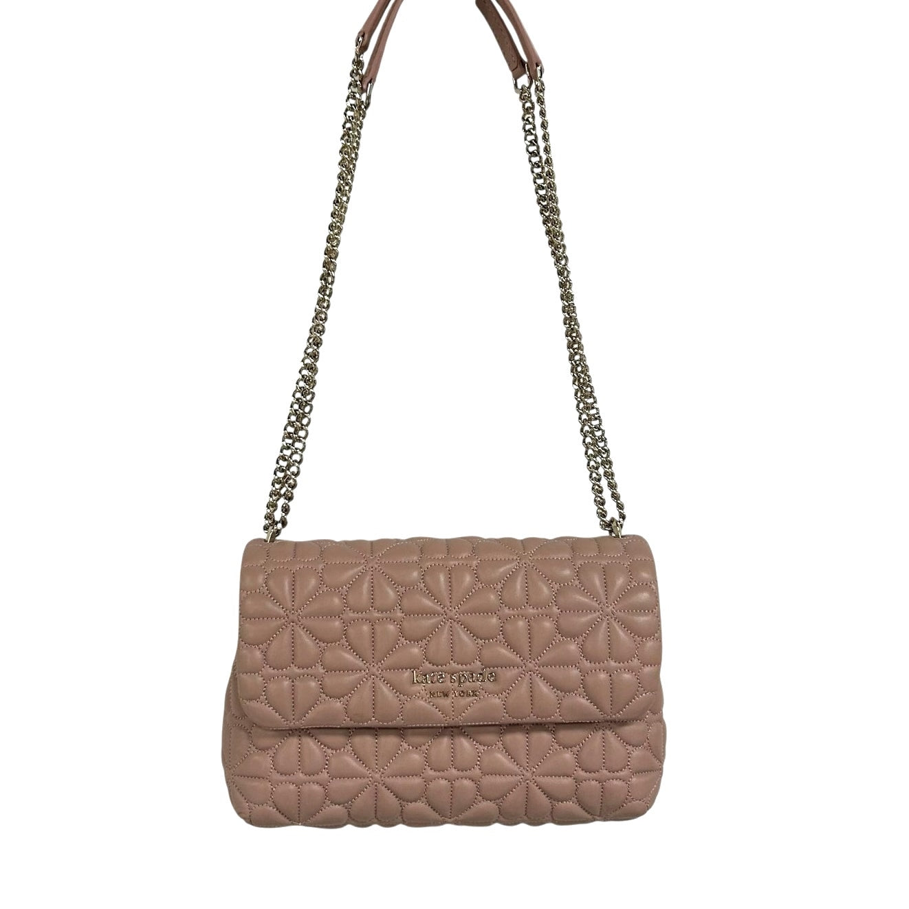 Kate Spade Flapper Pink Leather Bloom Quilted Small Flap Chain Shoulder Bag