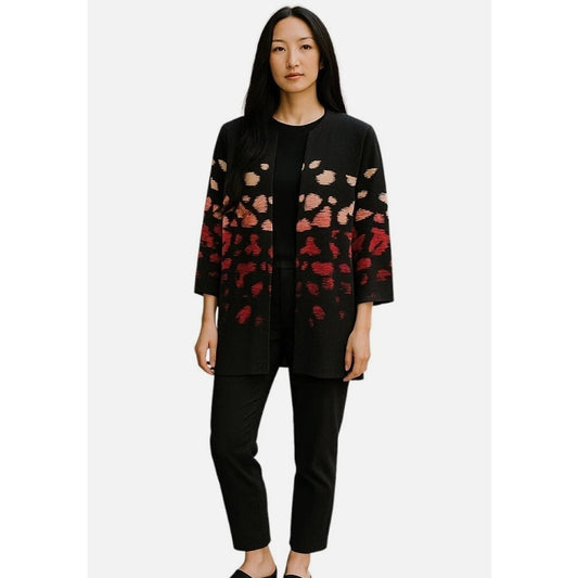 Ming Wang Black Multi Animal Print Snap Button Closure Jacket Womens Medium