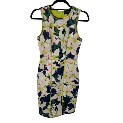 J. Crew Sleeveless Floral Cove Scuba Neoprene Sheath Dress Navy Yellow Womens 00