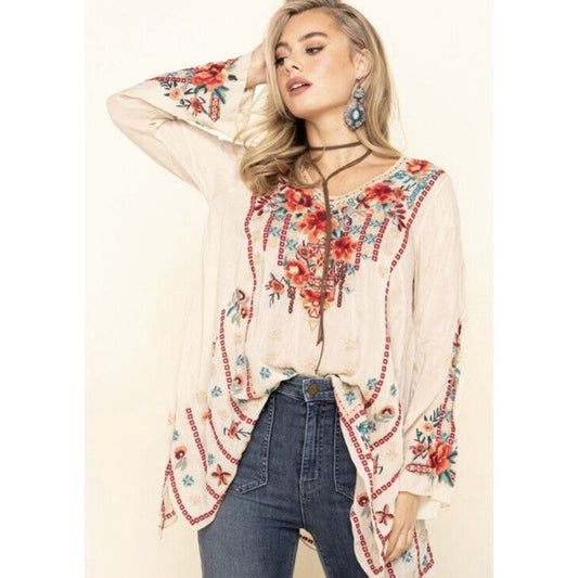 NWT Johnny Was Embroidered Floral Long Sleeve V Neck Dulci Tunic Womens 1X