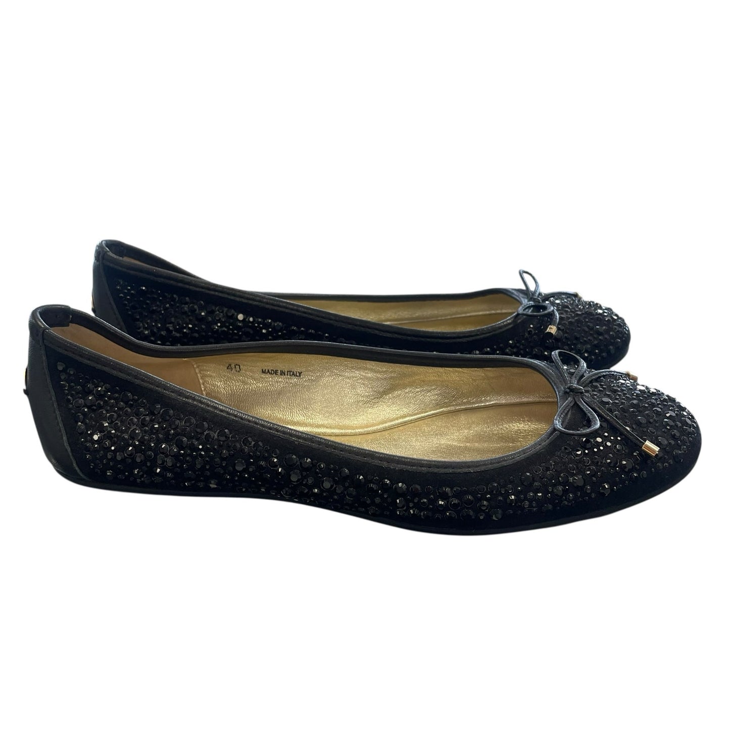 Jimmy Choo Black Sequin Bow Accent Metallic Ballet Flats Womens Size 40 / US 10