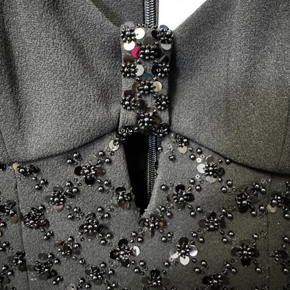 NWT Rebecca Vallance Black Bead Sequin 3/4 Sleeve Marie Mini Dress Womens 8