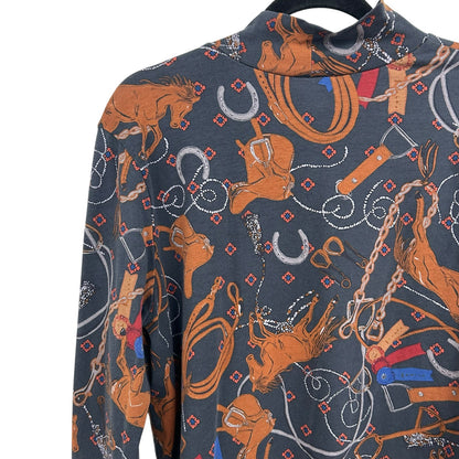 by Anthropologie Adventurer Horse Equestrian Print Mock Neck Top Womens XL