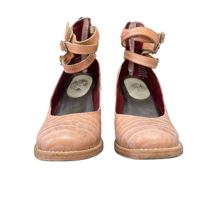 Freebird Randi Gladiator Ankle Strap Heels in Pink Croco Leather Womens Size 7