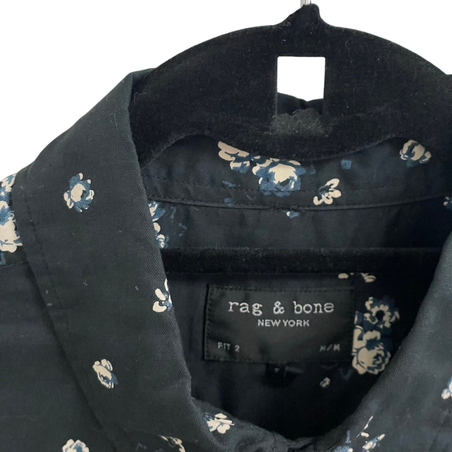 Rag & Bone Fit 2 Tomlin Button Down Shirt Black Ivory Blue Floral Mens Medium