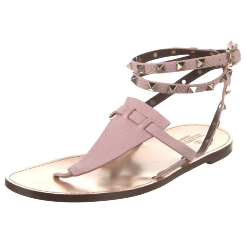 Valentino Garavani Light Pink Leather Rockstud Ankle Strap Sandals 39 / US 9