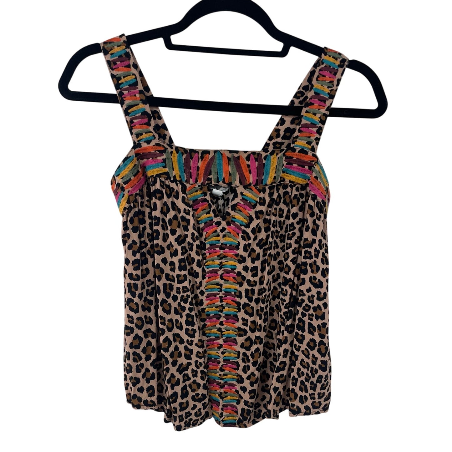 THML Animal Print Multicolor Embroidered Keyhole Cutout Tank Top Womens XS