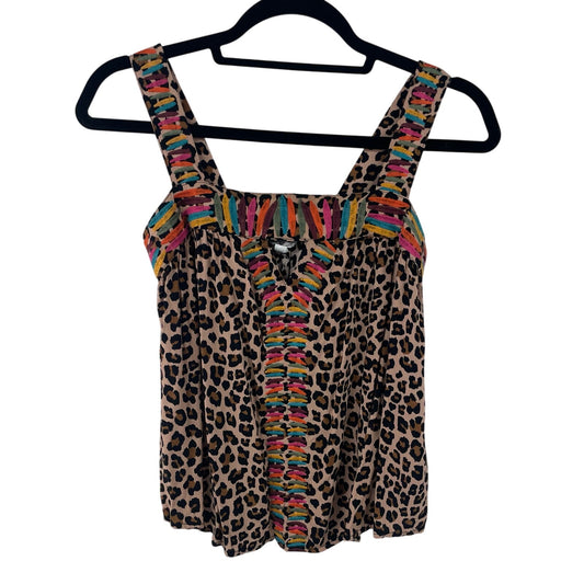 THML Animal Print Multicolor Embroidered Keyhole Cutout Tank Top Womens XS