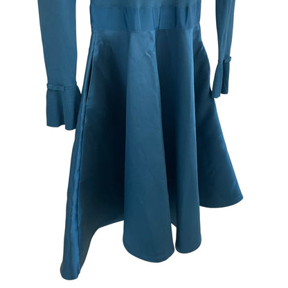 Ted Baker Fit & Flare Knit Satin Full Skirt Zadi Dress Teal Blue Size 1 / US 4