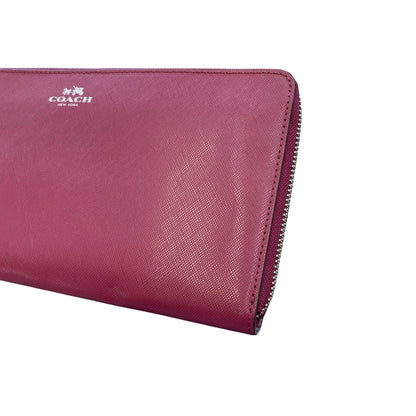 Coach Burgundy Saffiano Leather Zip Up Wristlet Pouch