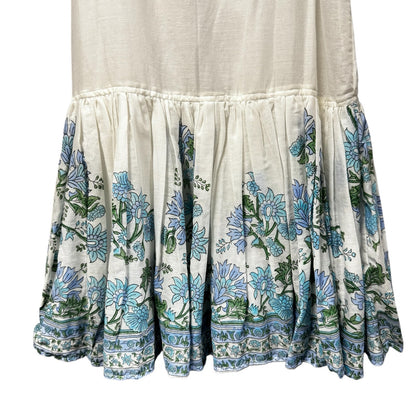NWT Juliet Dunn White Blue Floral Sleeveless Scoop Neck Drop Waist Dress Women 2