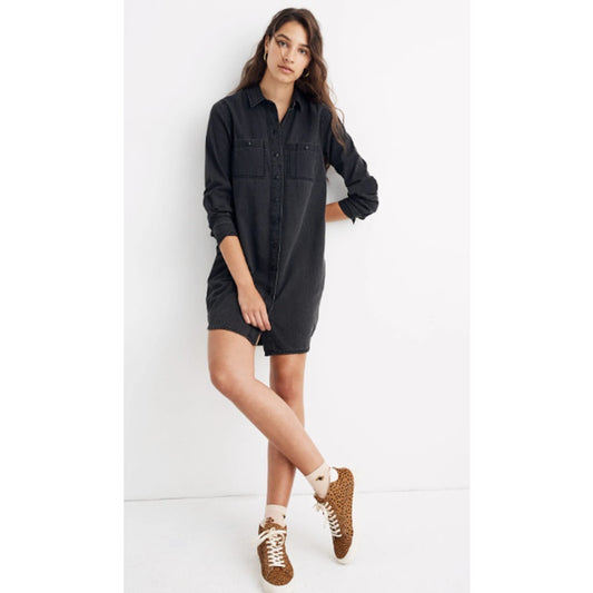 Madewell Black Colton Wash Denim Button Up Mini Shirt Dress Womens Size Small