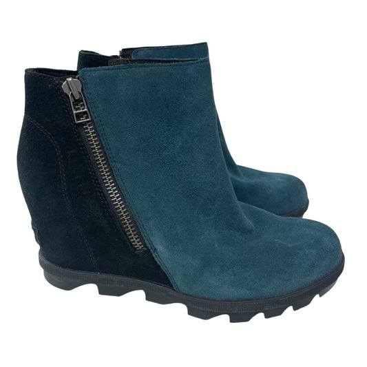 Sorel Joan of Arctic Wedge II Zip Bootie Dark Seas Suede Leather Womens 8
