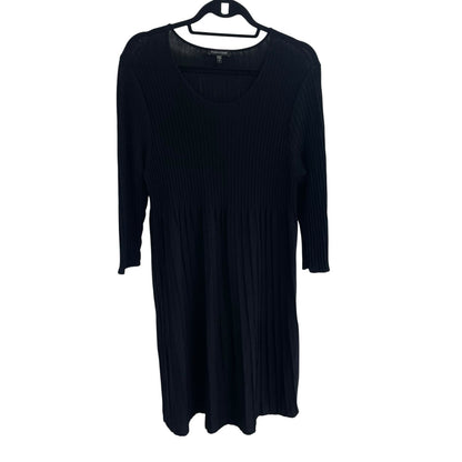 Eileen Fisher Pure Wool Knit Scoop Neck Pleated Sweater Dress Black Womens XL