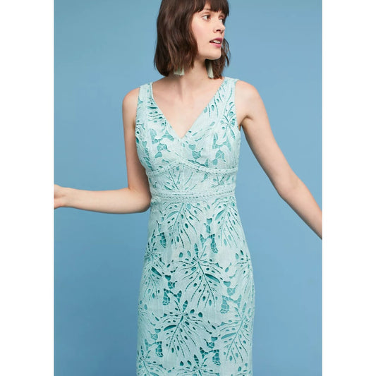 Maeve Gardenia Blue Lace Column Fitted Sleeveless Dress Womens 6 *ALTERED*