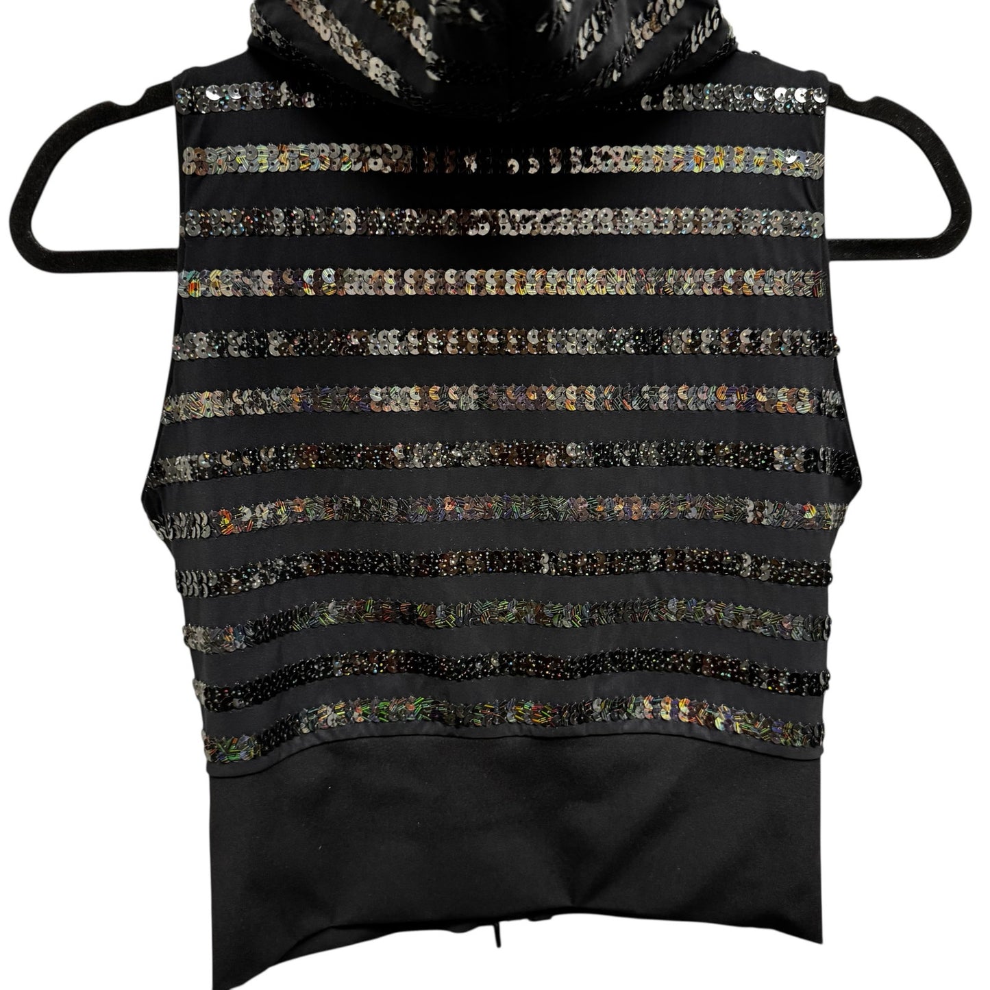 NWT Chanel Black Sequin Embellished Sleeveless Hooded Zip Up Vest Womens 6